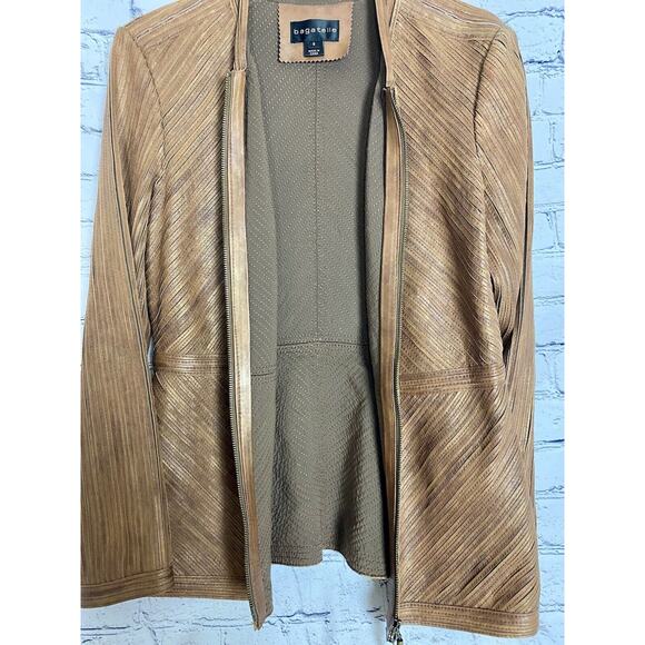 LEATHER Patchwork Stretch BAGATELLE Jacket Brown Women’s LADIES Size 6 *Video* - Picture 6 of 6